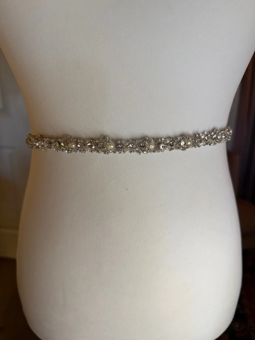Blossom Veils & Accessories  Classic Skinny Sash Belt Pearl and Rhinestone